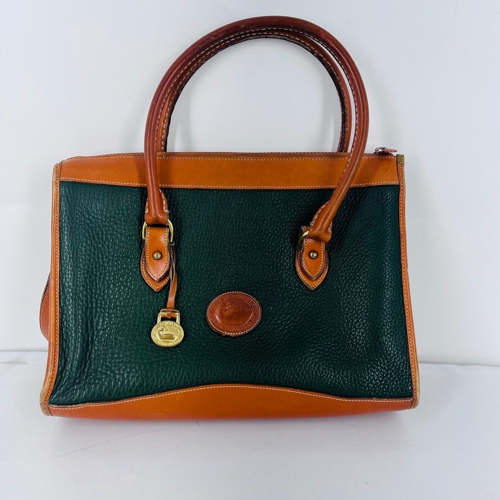 Dooney & Bourke Vintage All Weather Leather Satchel Green British Tan USA Made